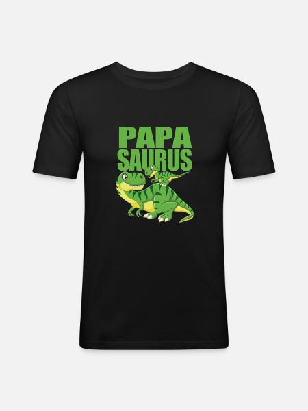 Papa Dinosaurier - Papasaurus - Männer Slim Fit T-Shirt - Schwarz