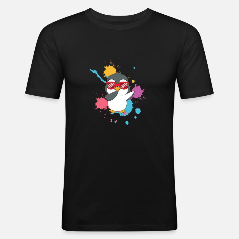 Dabbing Pinguin süß - Männer Slim Fit T-Shirt - Schwarz