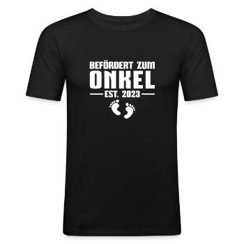 Schwangerschaftsverkündung 2023 Werdender Onkel - Männer Slim Fit T-Shirt - Schwarz - Vorne - Nik (191cm)