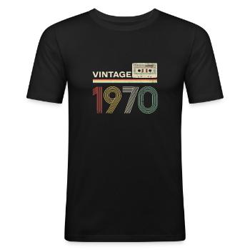 Vintage 1970 Kassette - Männer Slim Fit T-Shirt - Schwarz - Vorne - Nik (191cm)