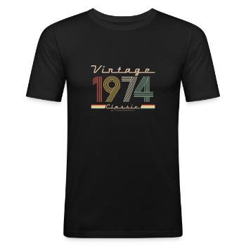 Vintage Classique 1974 - T-shirt près du corps Homme - noir - Devant - Nik (191cm)