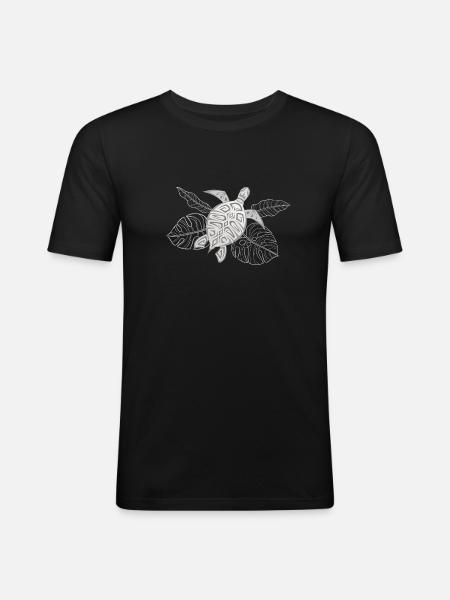 Turtle Grey Tropical Leaves - Men's Slim Fit T-Shirt - black