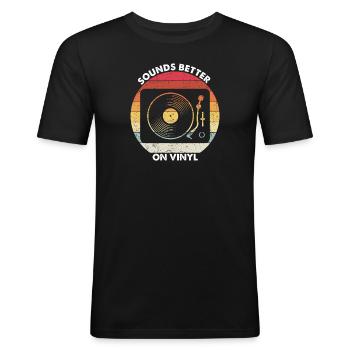 Sound Better on Vinyl Schallplatten Vinyl Plattens - Männer Slim Fit T-Shirt - Schwarz - Vorne - Nik (191cm)