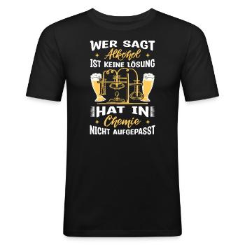 Chemie Chemielabor Alkohol ist eine Lösung - Männer Slim Fit T-Shirt - Schwarz - Vorne - Nik (191cm)