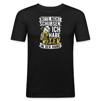 Bitte Nicht Schubsen Ich Habe Bier In Der Hand Bie - Männer Slim Fit T-Shirt - Schwarz - Vorne - Nik (191cm)