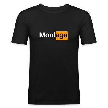 Logo Porn - Moulaga - Humor - Männer Slim Fit T-Shirt - Schwarz - Vorne - Nik (191cm)