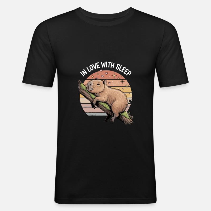 Süßes Capybara Schlaf Design - Männer Slim Fit T-Shirt - Schwarz