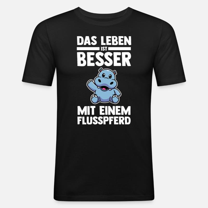 Nilpferd Flusspferd - Männer Slim Fit T-Shirt - Schwarz