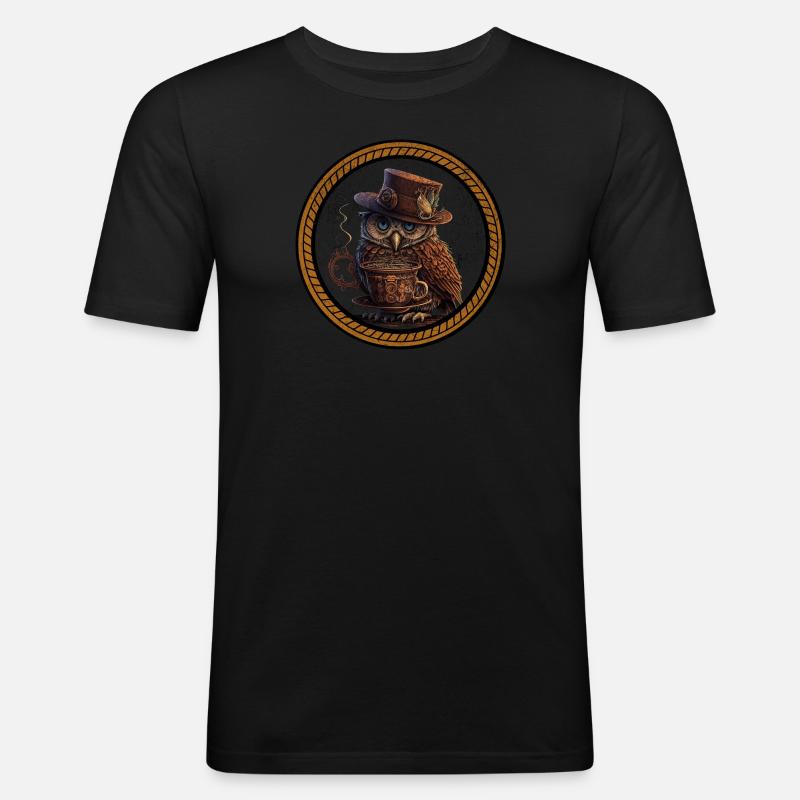 Steampunk-Eule - Männer Slim Fit T-Shirt - Schwarz