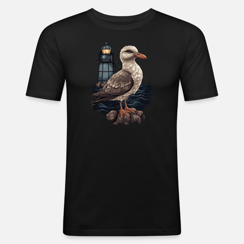 Möwe Seevogel Leuchtturm - Männer Slim Fit T-Shirt - Schwarz
