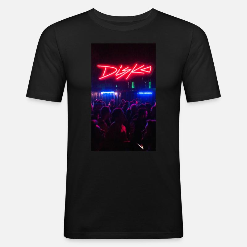 DISKO - schöne Retro-Themendisco Neon in der Disco - Männer Slim Fit T-Shirt - Schwarz