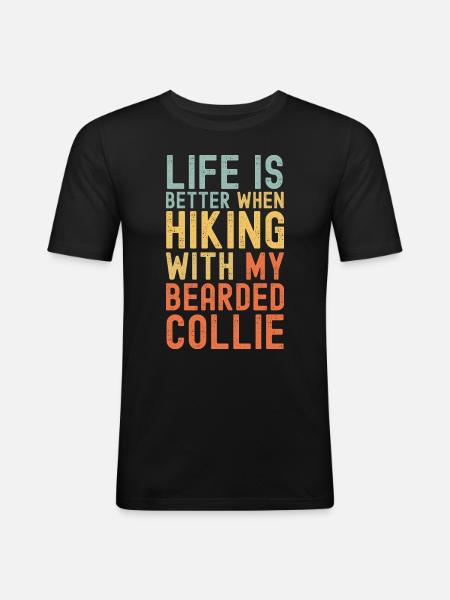 Bearded-Collie Hiking dog retro - Men's Slim Fit T-Shirt - black