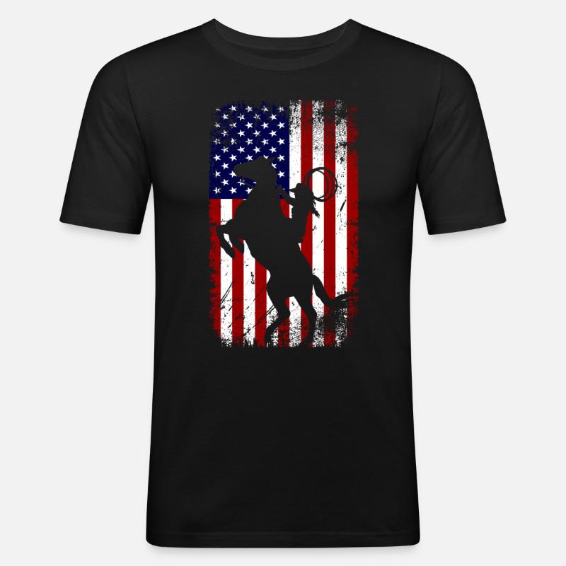 Cheval de drapeau des États-Unis - T-shirt près du corps Homme - noir