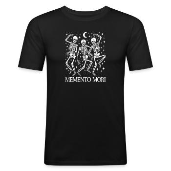 Memento Mori Lateinisches stoisches Zitat tanzende Skelette - Männer Slim Fit T-Shirt - Schwarz - Vorne - Nik (191cm)