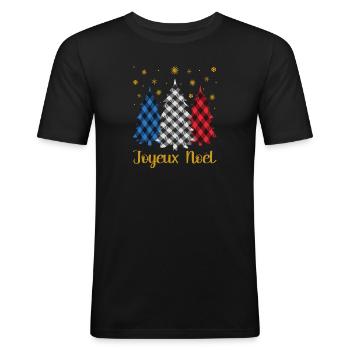 Joyeux Noël French Flag Color Merry Christmas Tree - Men's Slim Fit T-Shirt - black - Front - Nik (191cm)
