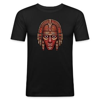 Artfully Colorful Inca Aztec Mask - Men's Slim Fit T-Shirt - black - Front - Nik (191cm)