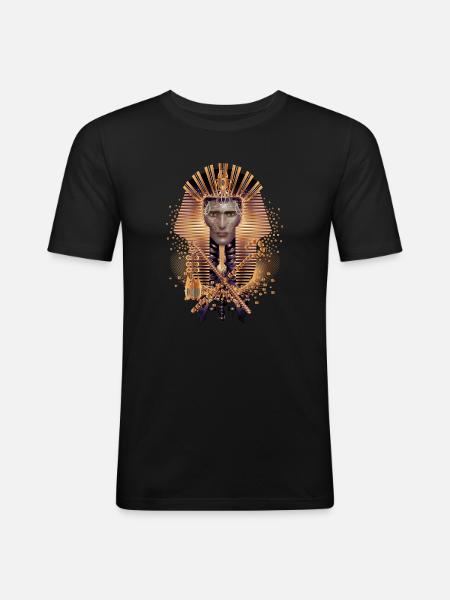 kunstfærdigt portræt af egyptisk konge med maske - Herre Slim Fit T-Shirt - sort