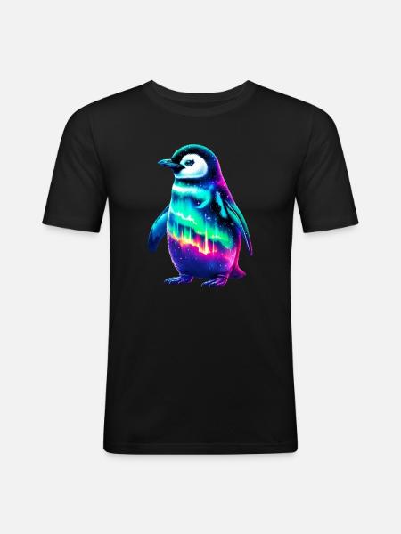 Aurora Borealis Penguin - Men's Slim Fit T-Shirt - black
