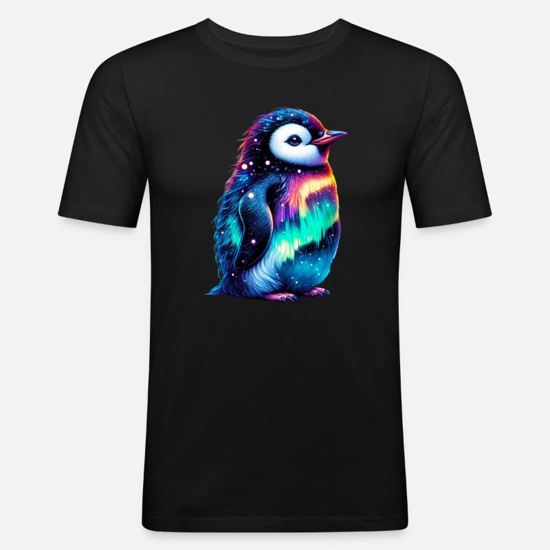 Aurora Borealis Pinguin - Männer Slim Fit T-Shirt - Schwarz