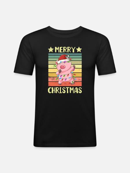 Joyeux Noël Cochon - T-shirt près du corps Homme - noir