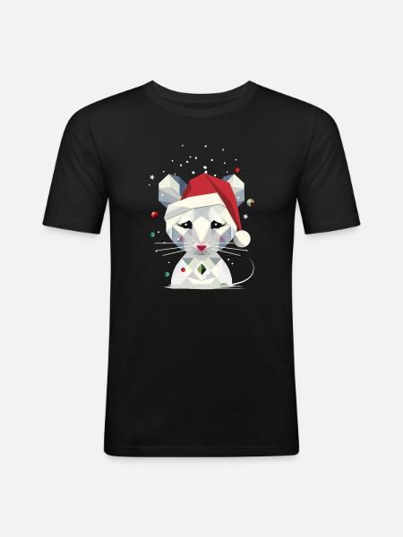 Schneemaus im geometrischen Weihnachtsdesign - Männer Slim Fit T-Shirt - Schwarz