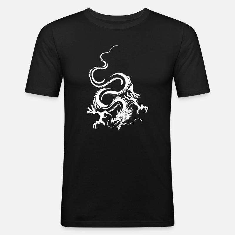 Weißer Drache Komplizierte Grafik - Männer Slim Fit T-Shirt - Schwarz