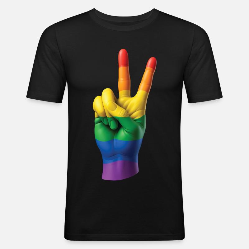PRIDE PEACE HAND – Frieden & Liebe - Männer Slim Fit T-Shirt - Schwarz