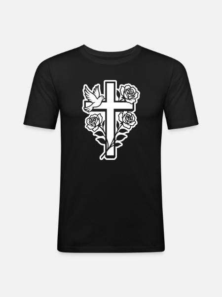 Colombe croix chrétienne - T-shirt près du corps Homme - noir