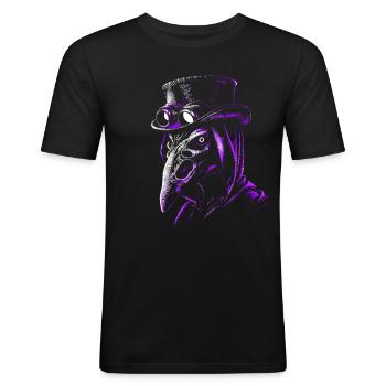 médecin médiéval - T-shirt près du corps Homme - noir - Devant - Nik (191cm)