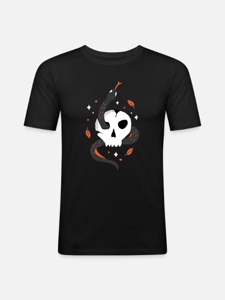 Halloween Schädel Illustration mit Schlange - Männer Slim Fit T-Shirt - Schwarz
