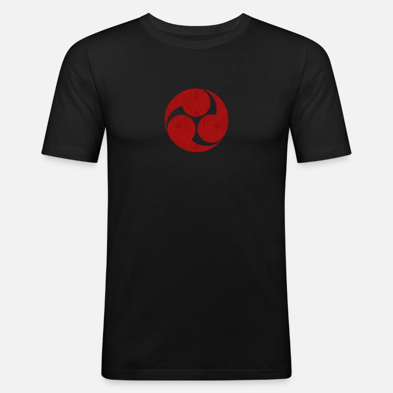 Mitsudomoe Red Distressed Graphic - Männer Slim Fit T-Shirt - Schwarz