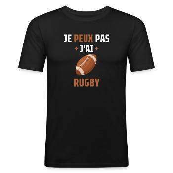 je peux pas j'ai rugby - T-shirt près du corps Homme - noir - Devant - Nik (191cm)