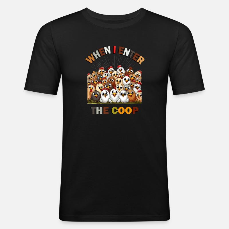 Poulets satisfaits dans le poulailler - T-shirt près du corps Homme - noir