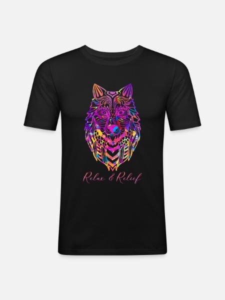 Relax&Relief Wolf - Männer Slim Fit T-Shirt - Schwarz