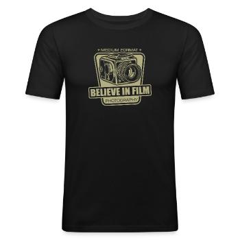 Believe in Film - Medium Format Photography - Men's Slim Fit T-Shirt - black - Front - Nik (191cm)