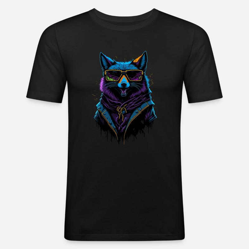 Cyberpunk Fox - Männer Slim Fit T-Shirt - Schwarz