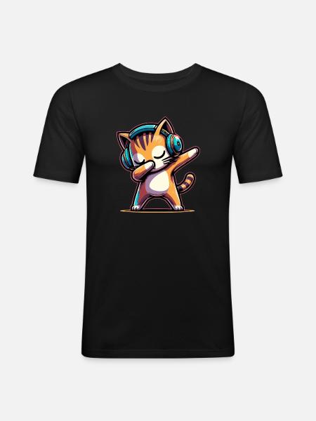 Dabbing Cat - Men's Slim Fit T-Shirt - black