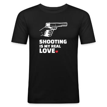 Ich Liebe Das Schießen - Männer Slim Fit T-Shirt - Schwarz - Vorne - Nik (191cm)