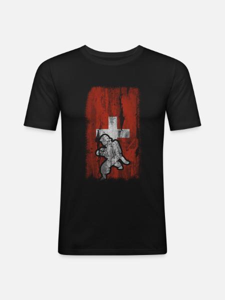 Swiss flag and fire bridges - - Men's Slim Fit T-Shirt - black