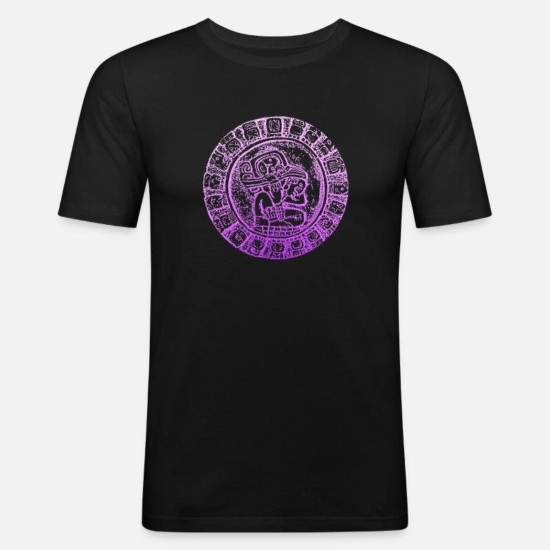INKA Pyramide Maya Hieroglyphen - Männer Slim Fit T-Shirt - Schwarz