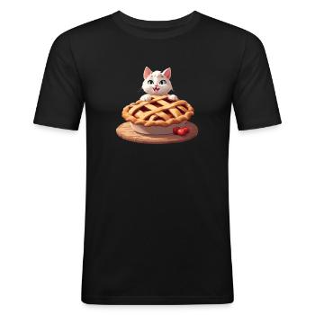 Chat angora sur tarte aux pommes - T-shirt près du corps Homme - noir - Devant - Nik (191cm)
