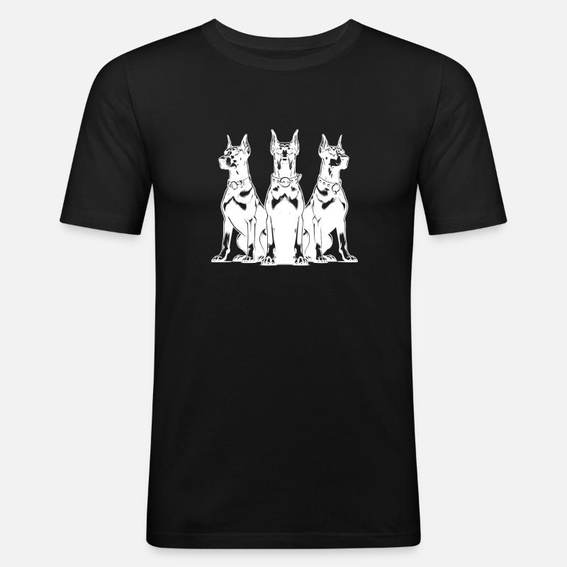 Drei wachsame Dobermänner Hunde - Männer Slim Fit T-Shirt - Schwarz