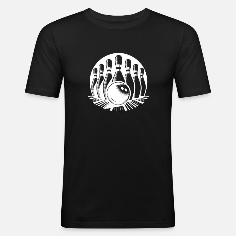 Bowlingkugel trifft Bowling Pins - Männer Slim Fit T-Shirt - Schwarz