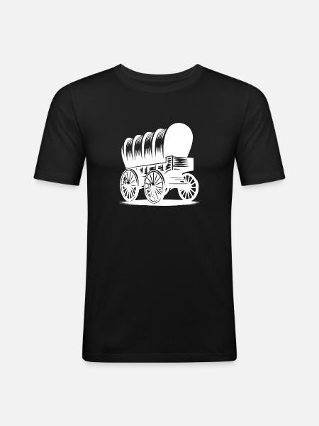 Klassischer Pferde Planwagen - Männer Slim Fit T-Shirt - Schwarz