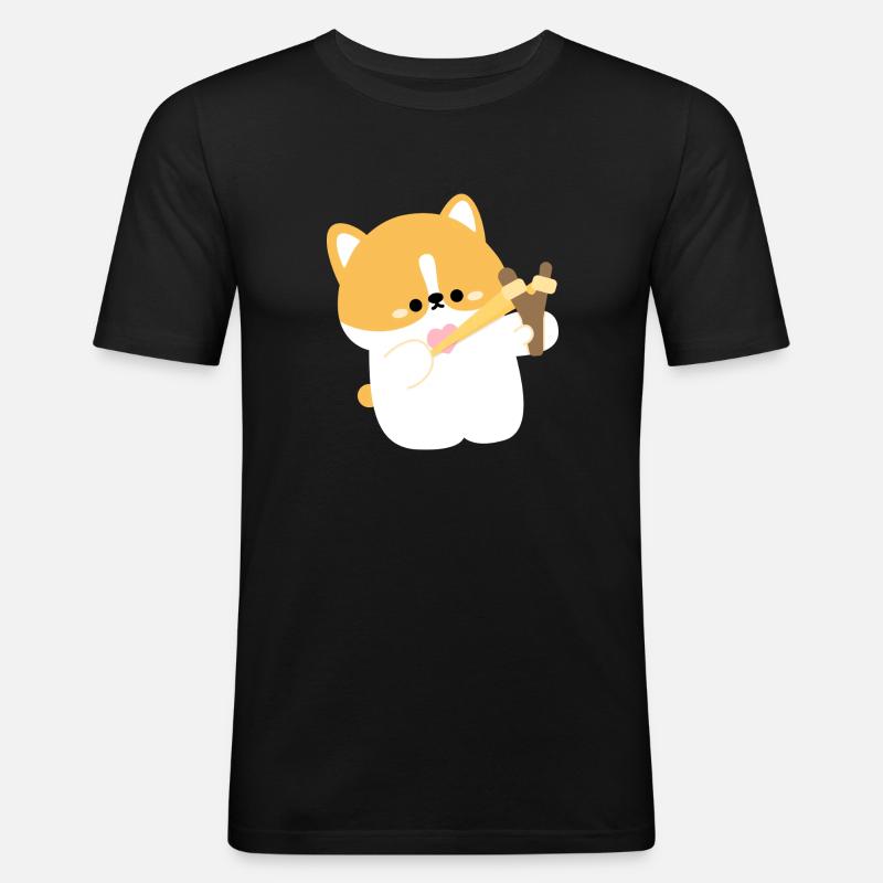 Corgi Liebe - Männer Slim Fit T-Shirt - Schwarz