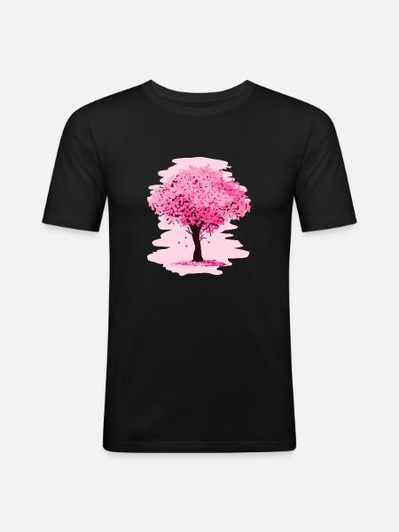 Sakura Tree - Männer Slim Fit T-Shirt - Schwarz
