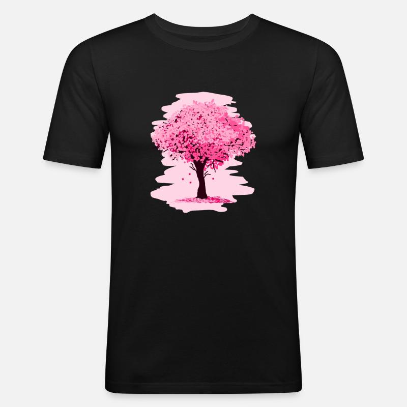 Sakura Tree - Männer Slim Fit T-Shirt - Schwarz