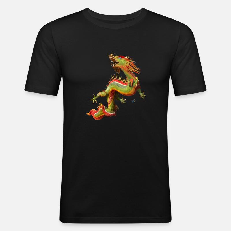 Chinesischer Drache - Männer Slim Fit T-Shirt - Schwarz