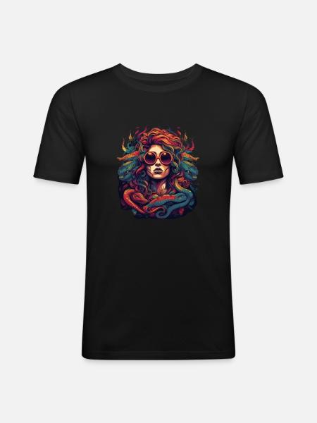 Cool Medusa hoved slanger hår flotte farver - Herre Slim Fit T-Shirt - sort