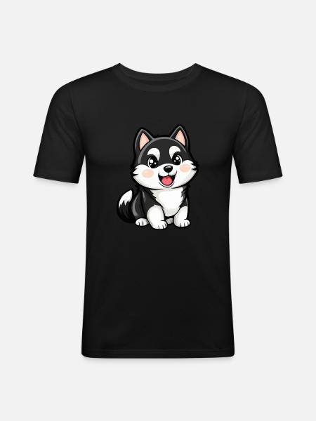 Husky Hund Niedlich - Männer Slim Fit T-Shirt - Schwarz